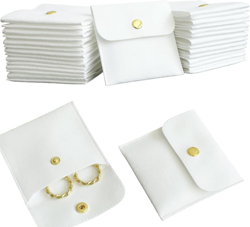 Handmade 40pcs White Microfiber Jewelry Pouch Button Bag 8 x 8cm, Jewelry Packaging Bag Luxury Small Favor Bags Jewelry Gift Bags for Earrings Necklaces Bracelet Ring - Image 1